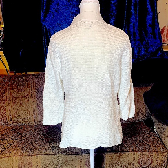 Vintage Y2K White Organic Cotton Cardigan Preppy Sustainable Granny Size Medium - Picture 5 of 5